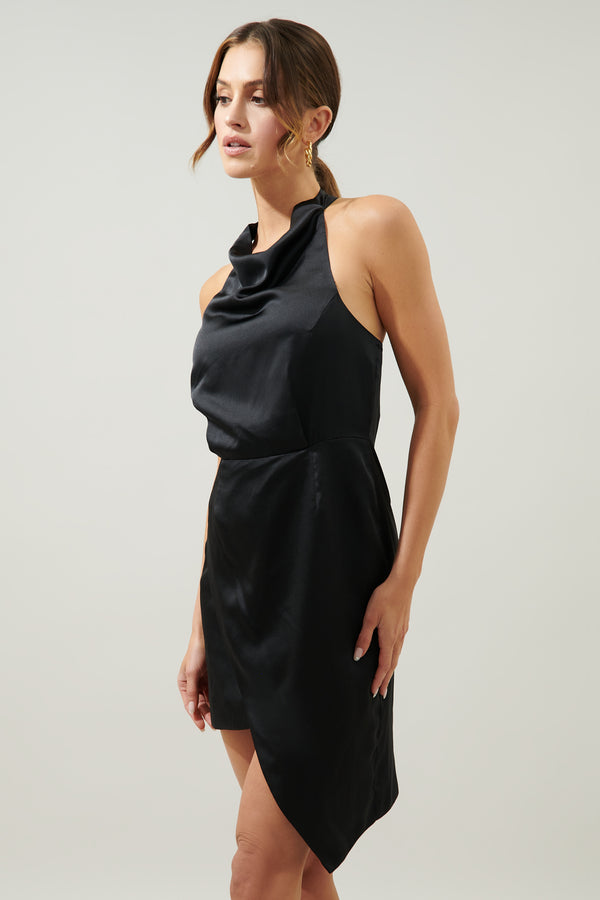 Sugarlips Bachata Satin Asymmetrical Hatler Mini Dress