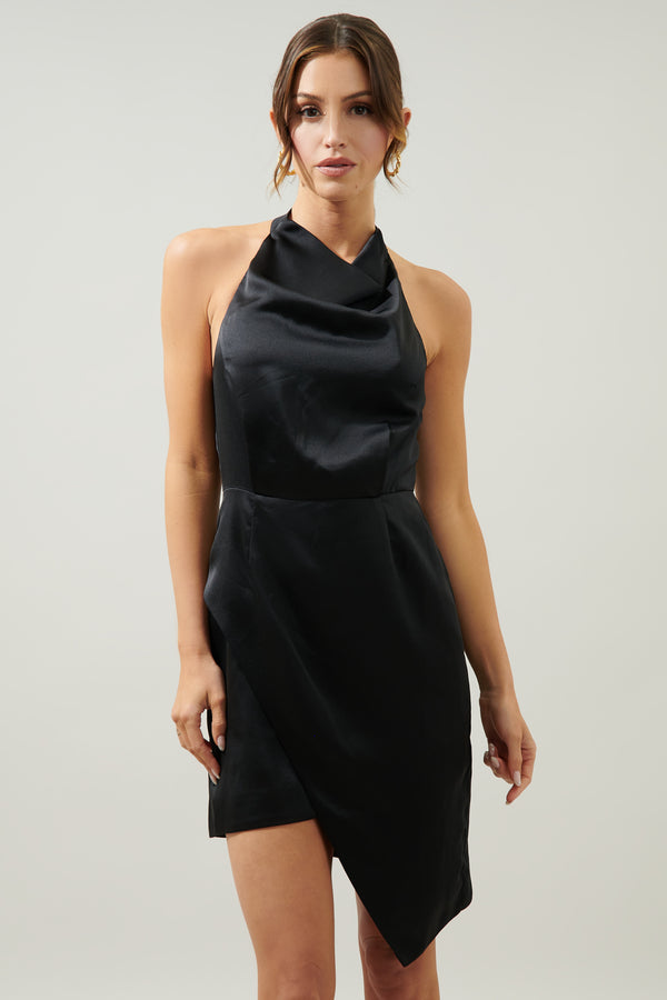 sugarlips Bachata Satin Asymmetrical Hatler Mini Dress