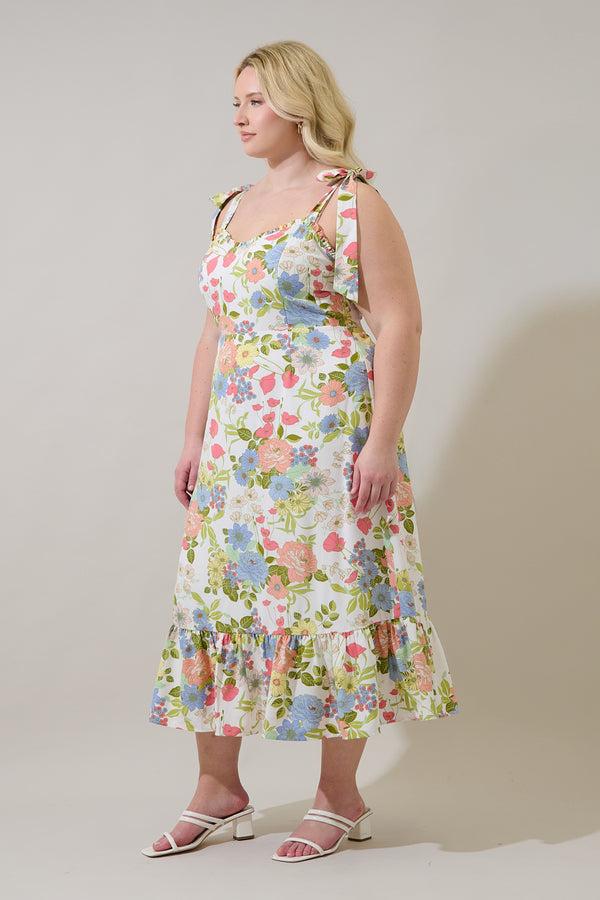 Sugarlips Baker Tie Strap Midi Dress Esther Floral Curve