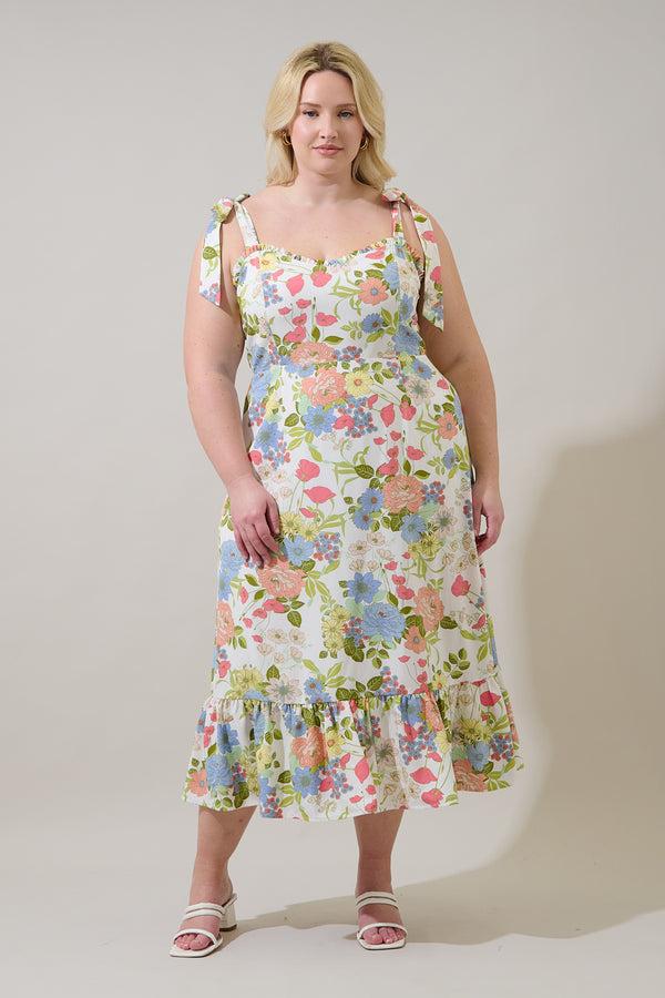 sugarlips Baker Tie Strap Midi Dress Esther Floral Curve