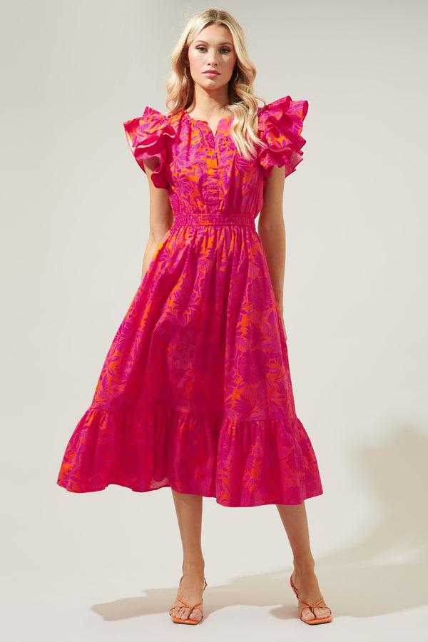 Sugarlips Bali Tropics Jelina Ruffle Sleeve Midi Dress
