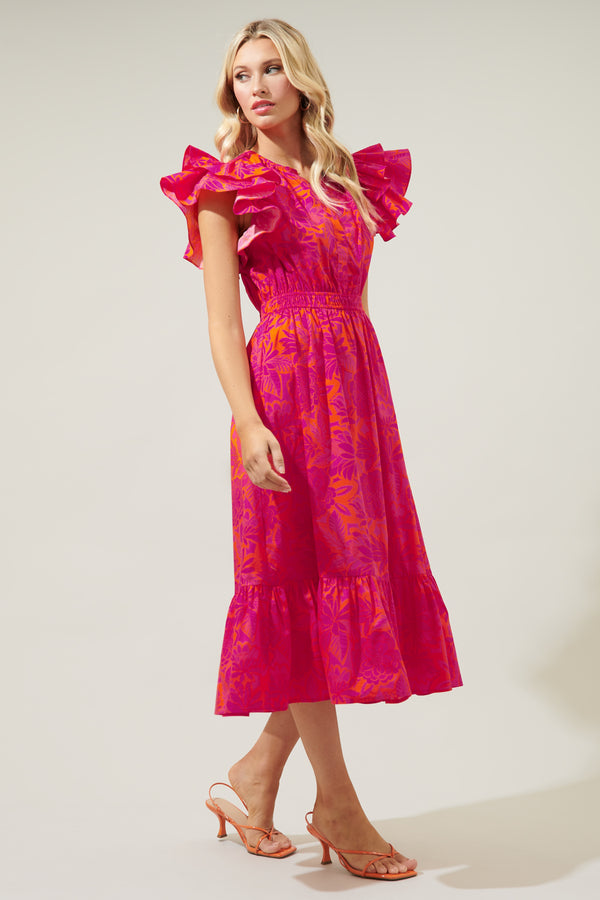 Sugarlips Bali Tropics Jelina Ruffle Sleeve Midi Dress