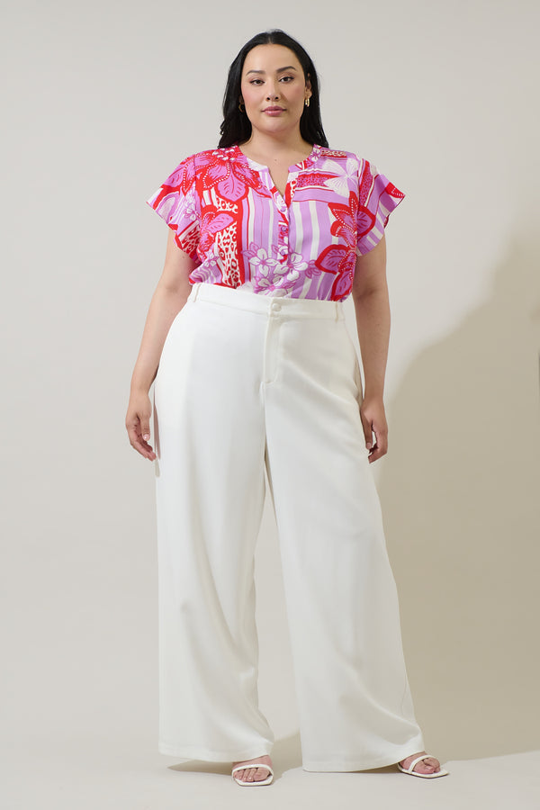 Sugarlips Barba Tropical Cass Flutter Sleeve Top Curve