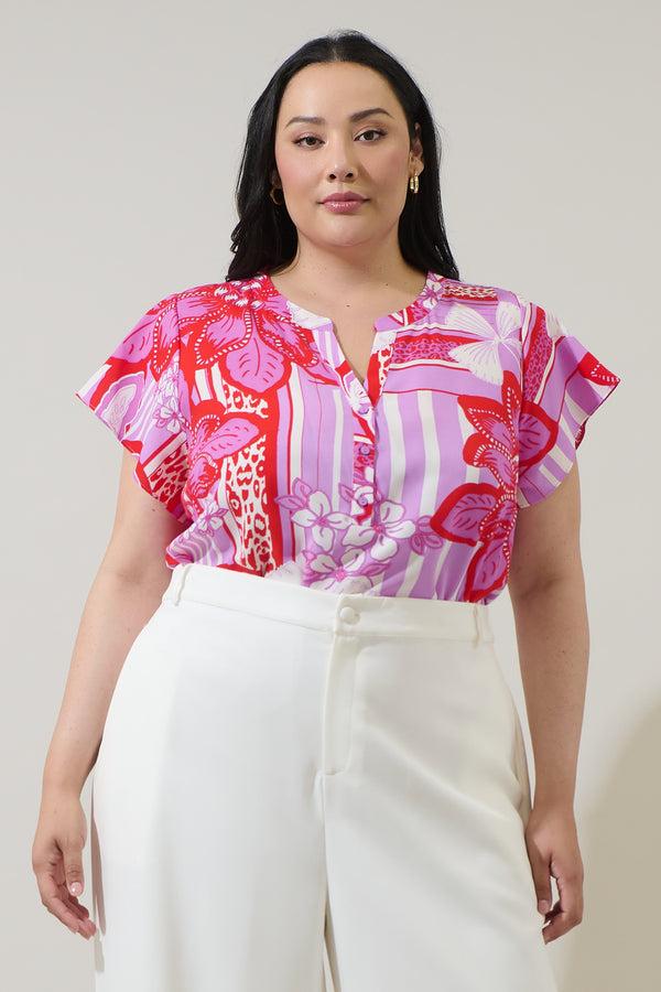 sugarlips Barba Tropical Cass Flutter Sleeve Top Curve
