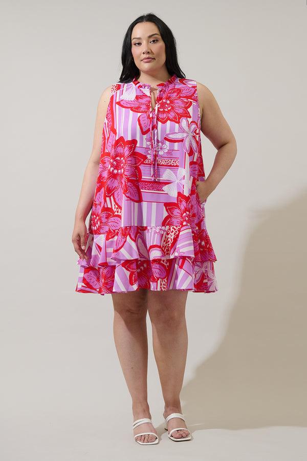 Sugarlips Barba Tropical Graceland Ruffle Trim Mini Dress Curve