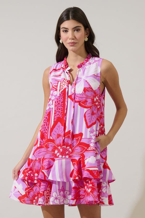 sugarlips Barba Tropical Graceland Ruffle Trim Mini Dress