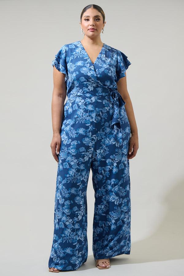 sugarlips Bary Floral Tiley Wide Leg Jumpsuit Curve