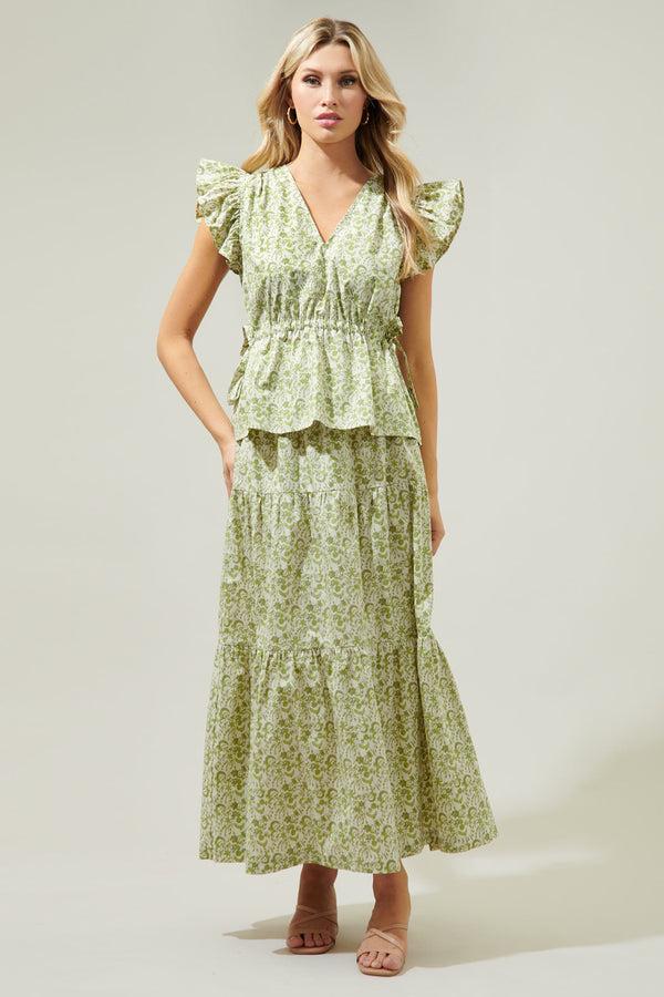Sugarlips Baudelaire Floral Desmond Tiered Midi Skirt
