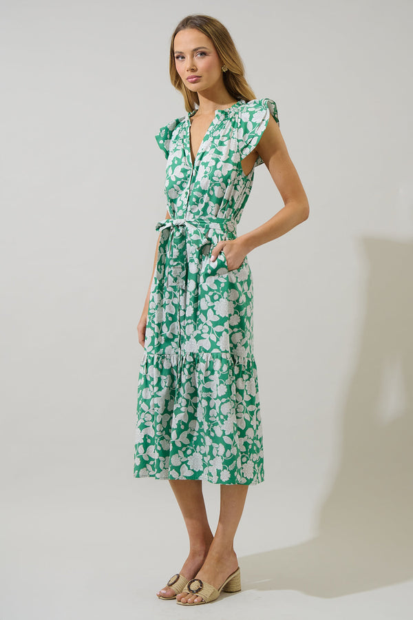 Sugarlips Baxley Floral Charlotte Button Midi Dress