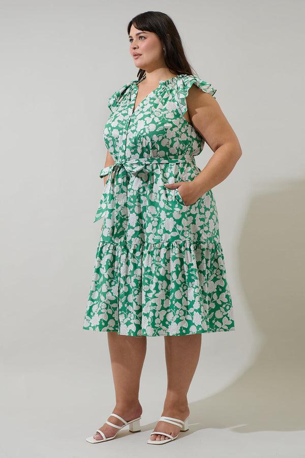 Sugarlips Baxley Floral Charlotte Button Midi Dress Curve