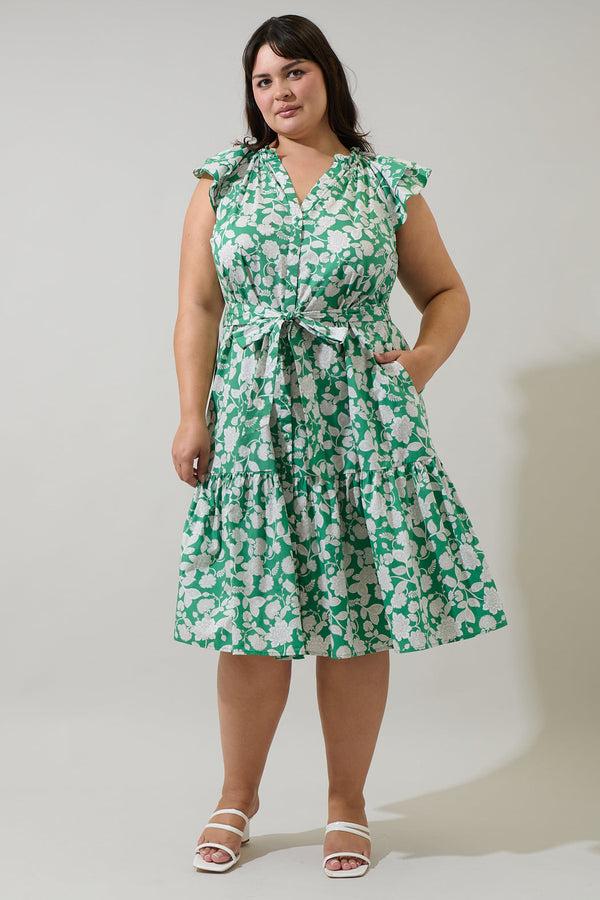sugarlips Baxley Floral Charlotte Button Midi Dress Curve