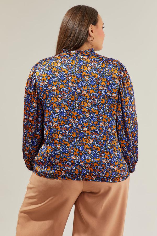 Sugarlips Begonia Floral Shimmy Balloon Sleeve Top Curve