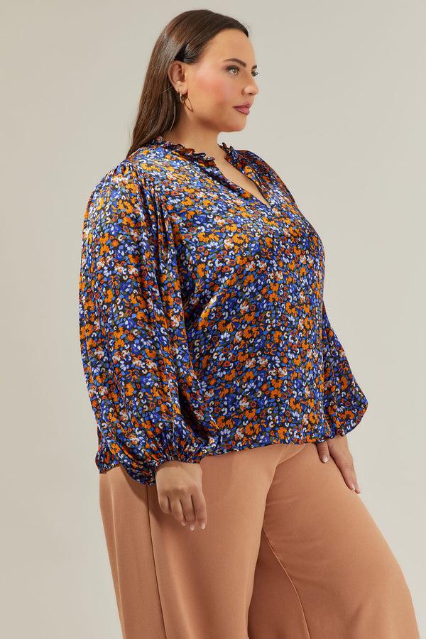Sugarlips Begonia Floral Shimmy Balloon Sleeve Top Curve