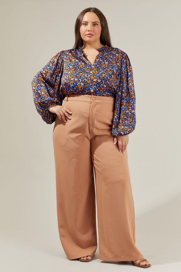 Sugarlips Begonia Floral Shimmy Balloon Sleeve Top Curve