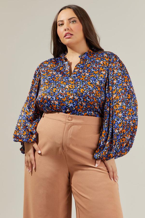 sugarlips Begonia Floral Shimmy Balloon Sleeve Top Curve
