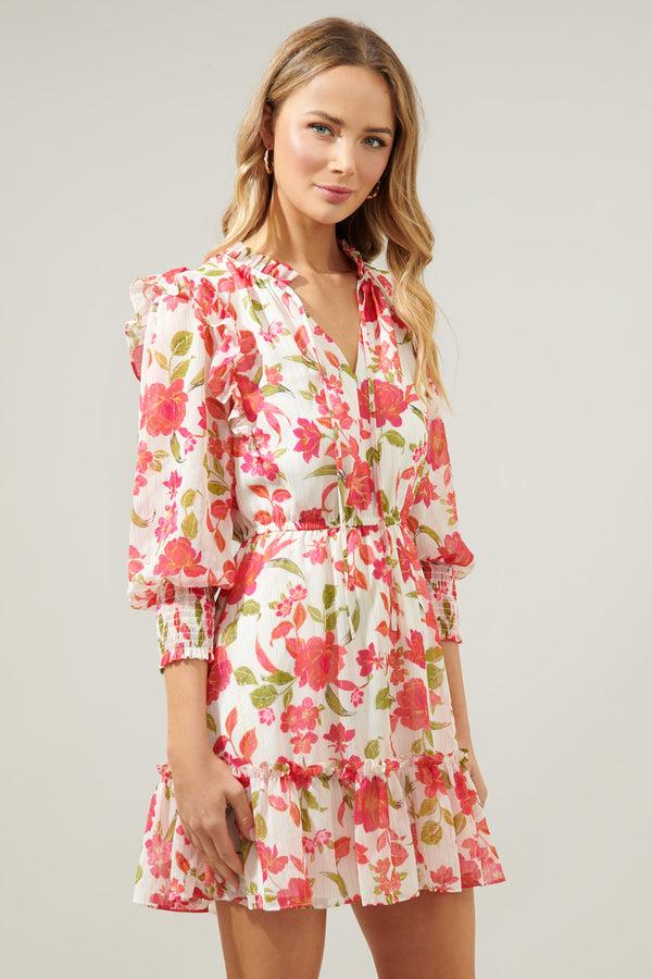 Sugarlips Belle Anse Floral Idra Ruffle Chiffon Dress