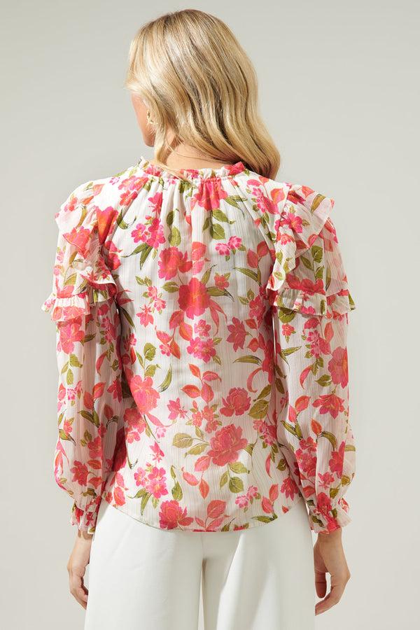 Sugarlips Belle Anse Floral Marquette Henley Blouse
