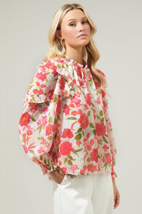Sugarlips Belle Anse Floral Marquette Henley Blouse