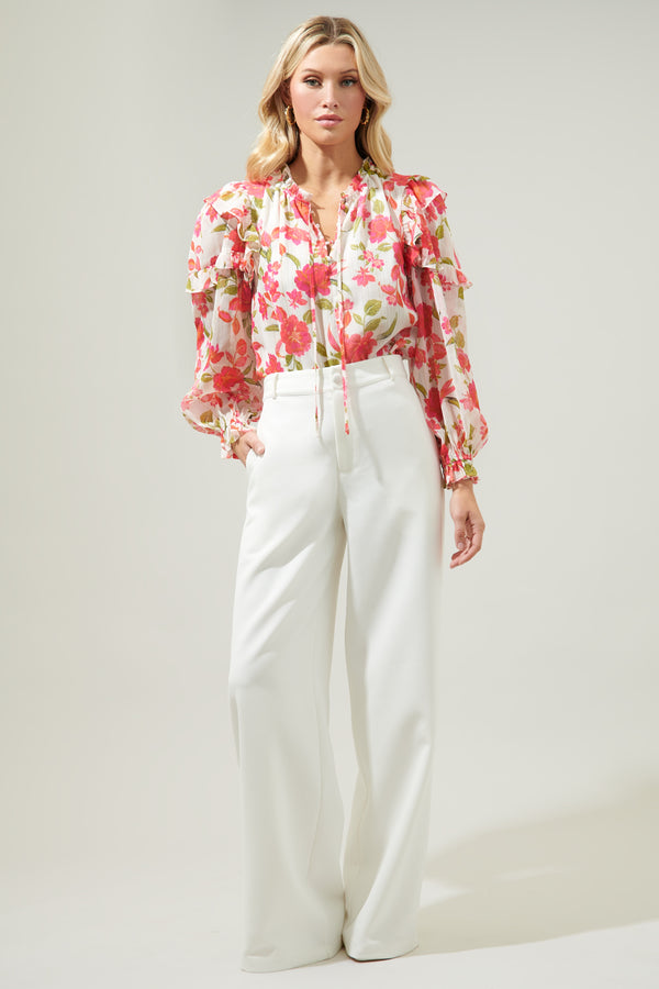 Sugarlips Belle Anse Floral Marquette Henley Blouse