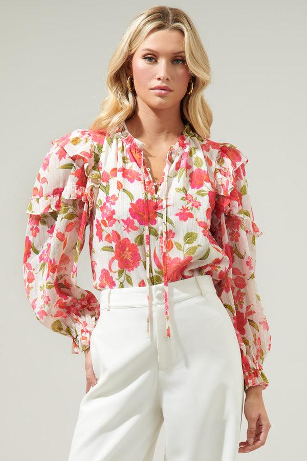 sugarlips Belle Anse Floral Marquette Henley Blouse