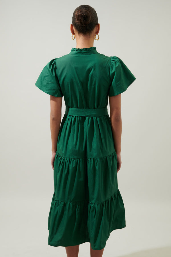 Sugarlips Bellucci Poplin Button Front Tiered Midi Dress