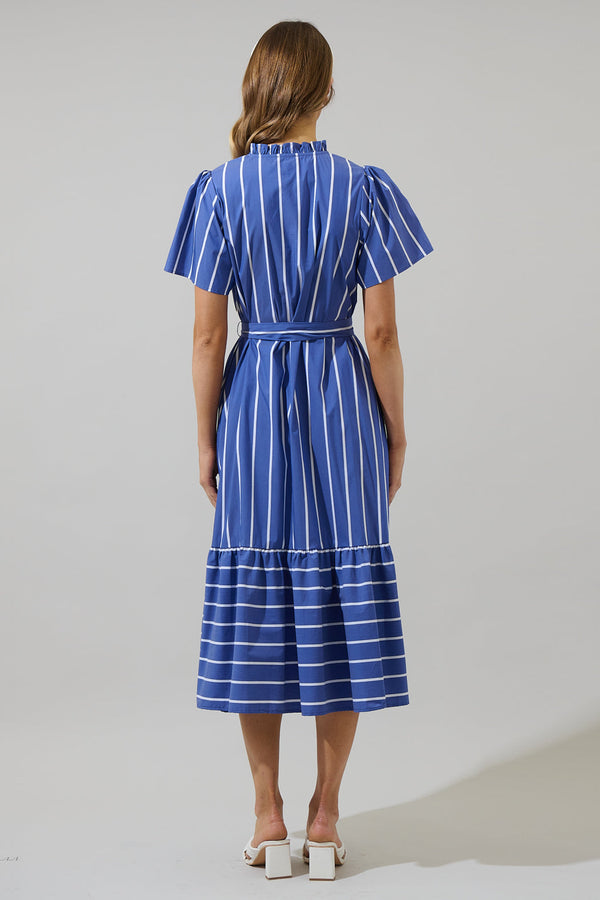 Sugarlips Beloit Striped Britt Poplin Tiered Midi Dress