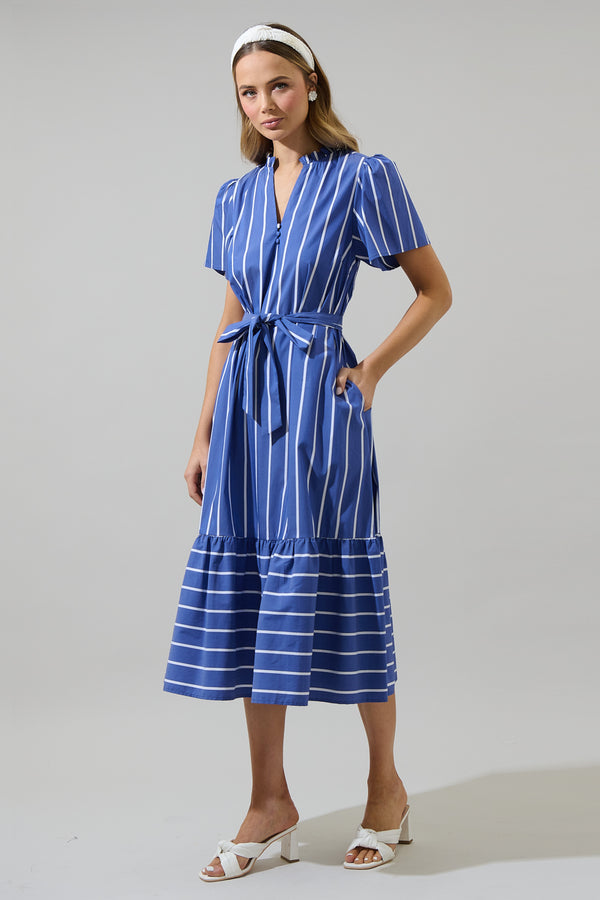 Sugarlips Beloit Striped Britt Poplin Tiered Midi Dress