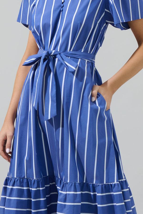 Sugarlips Beloit Striped Britt Poplin Tiered Midi Dress