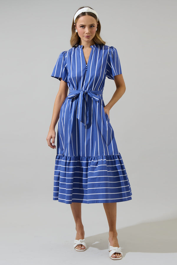 sugarlips Beloit Striped Britt Poplin Tiered Midi Dress