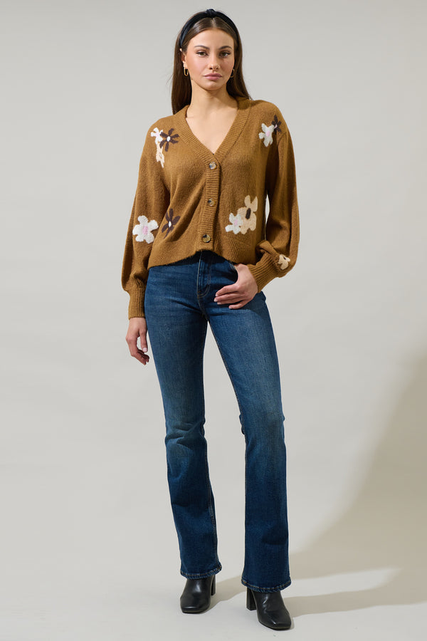 Sugarlips Bendra Floral Ballon Sleeve Cropped Cardigan