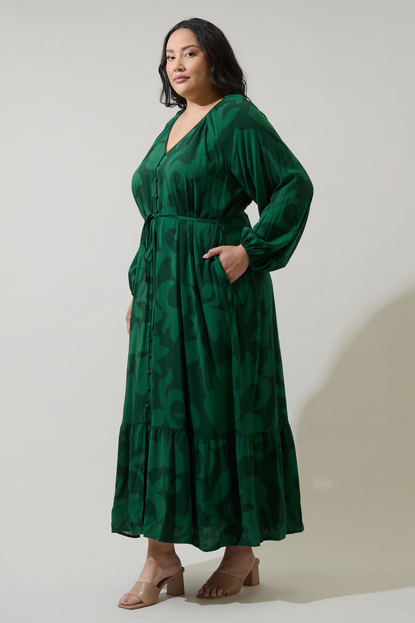 Sugarlips Benti Abstract Larrie Button Down Maxi Dress Curve
