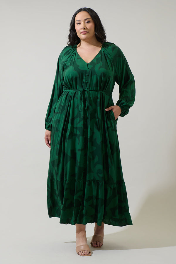 Sugarlips Benti Abstract Larrie Button Down Maxi Dress Curve