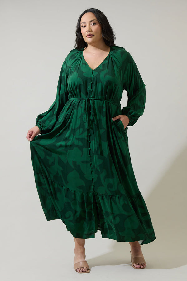 sugarlips Benti Abstract Larrie Button Down Maxi Dress Curve