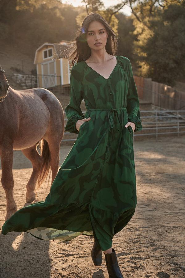 sugarlips Benti Abstract Larrie Button Down Maxi Dress