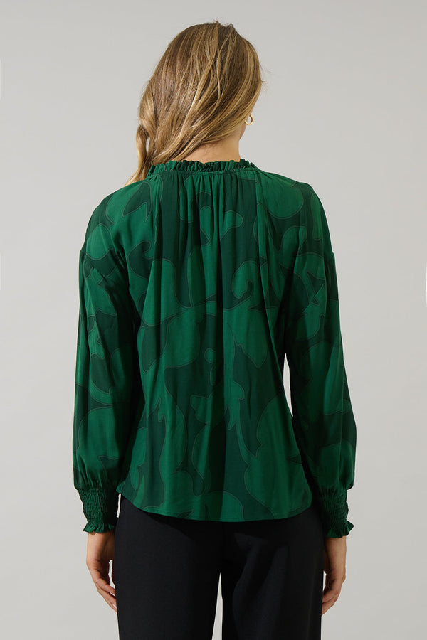 Sugarlips Benti Abstract Weylin Split Neck Tassel Blouse