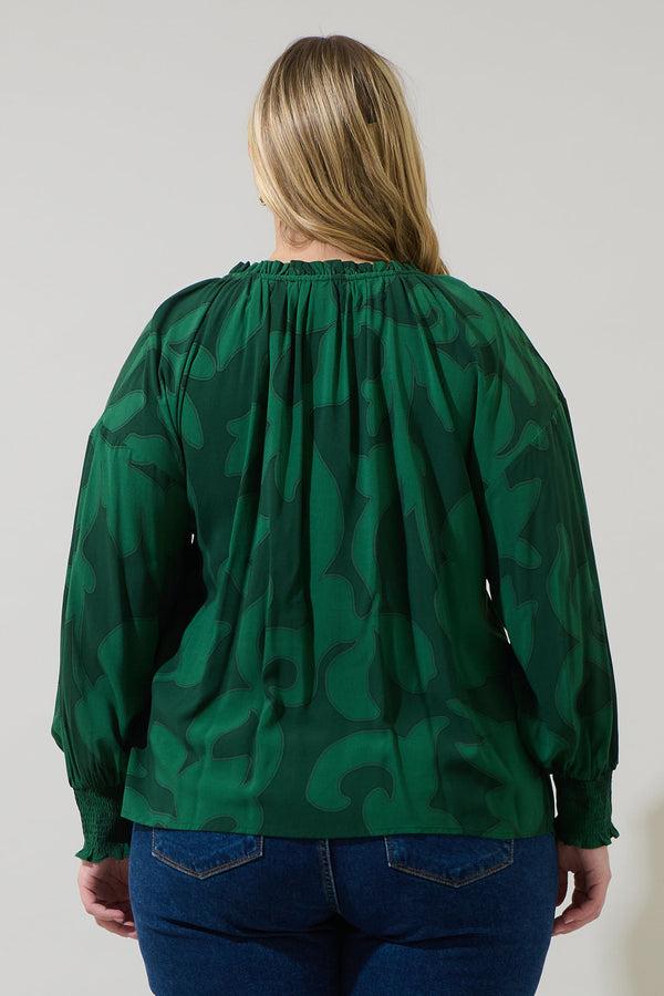 Sugarlips Benti Abstract Weylin Split Neck Tassel Blouse Curve