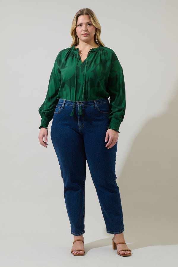 Sugarlips Benti Abstract Weylin Split Neck Tassel Blouse Curve