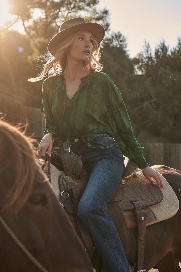 sugarlips Benti Abstract Weylin Split Neck Tassel Blouse