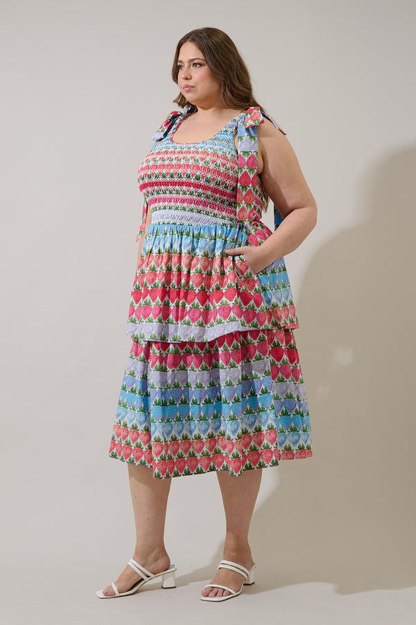 Sugarlips Berry Burst Kasia Smocked Midi Dress Curve