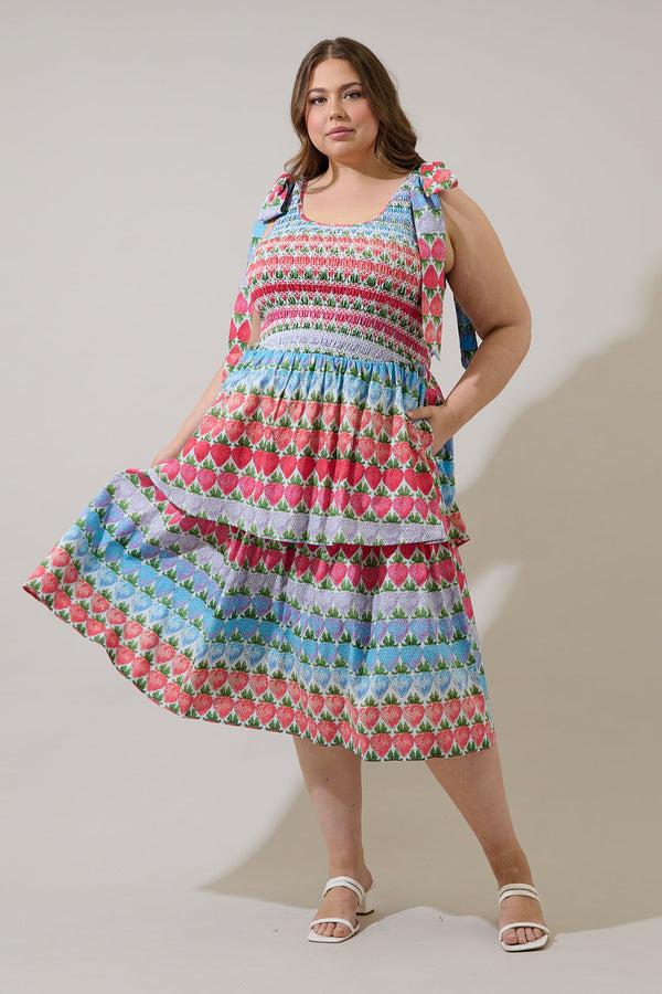sugarlips Berry Burst Kasia Smocked Midi Dress Curve