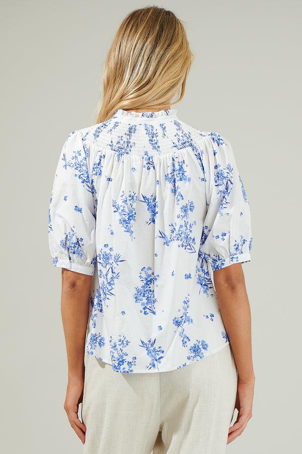 Sugarlips Bestia Floral Blossom Smocked Mock Neck Top