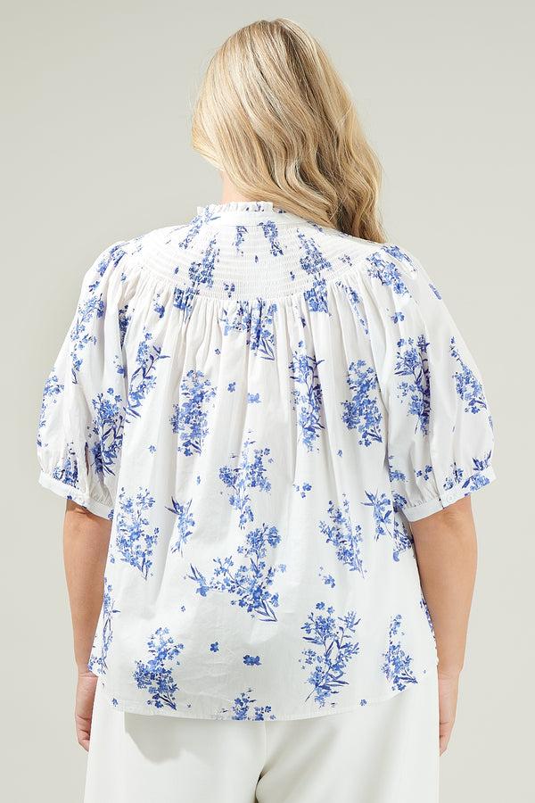 Sugarlips Bestia Floral Blossom Smocked Mock Neck Top Curve