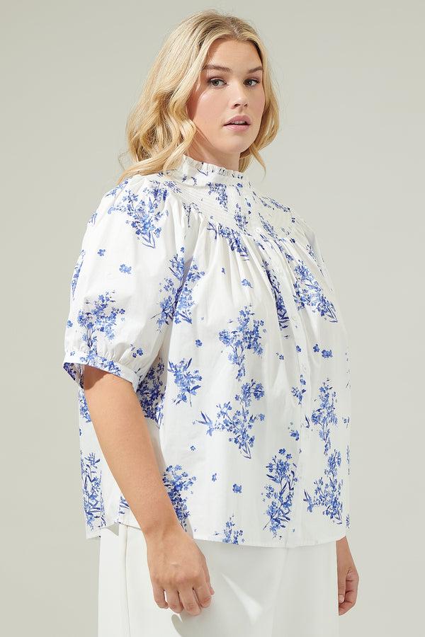 Sugarlips Bestia Floral Blossom Smocked Mock Neck Top Curve