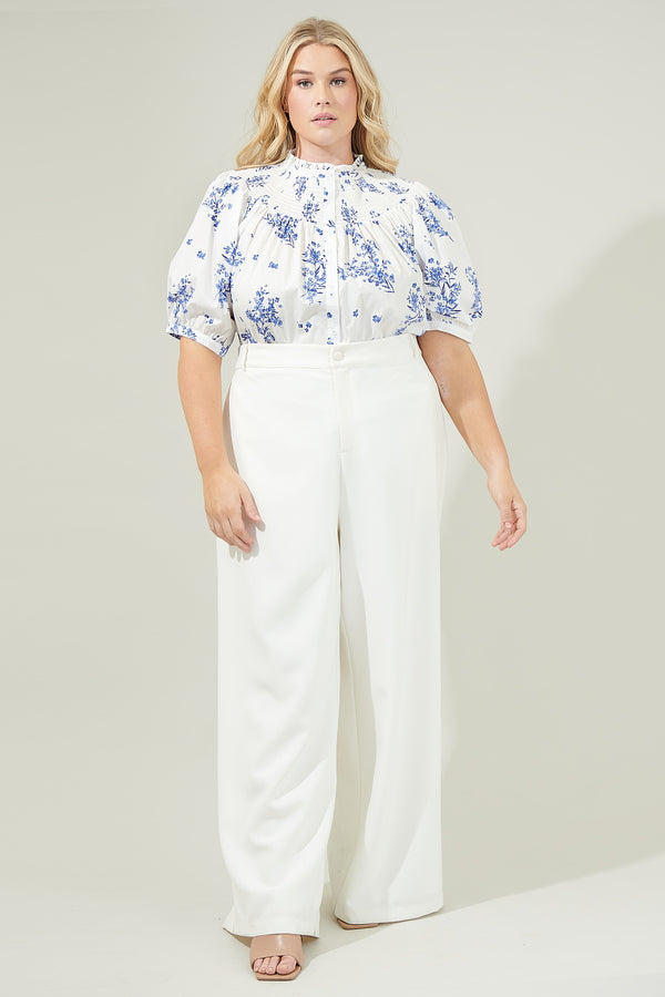 Sugarlips Bestia Floral Blossom Smocked Mock Neck Top Curve