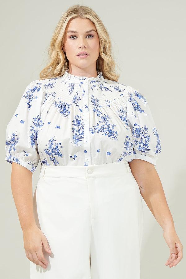 sugarlips Bestia Floral Blossom Smocked Mock Neck Top Curve