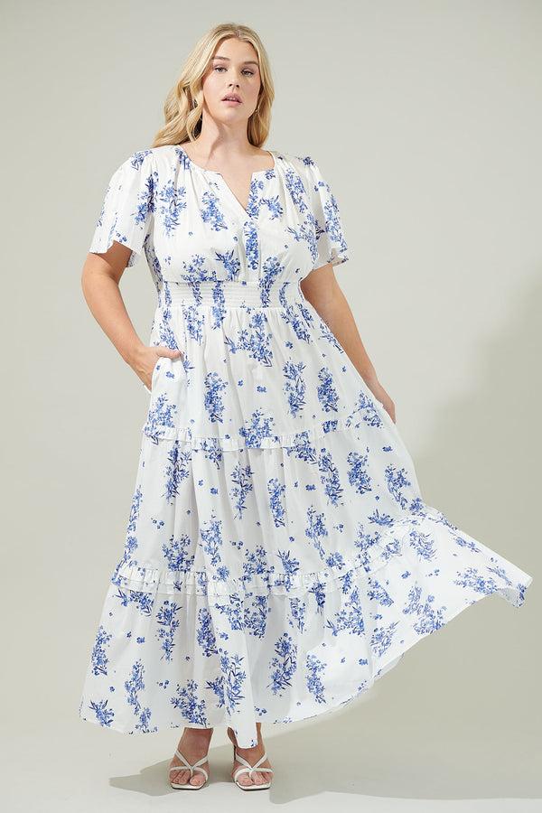 sugarlips Bestia Floral Palmer Poplin Tiered Maxi Dress Curve