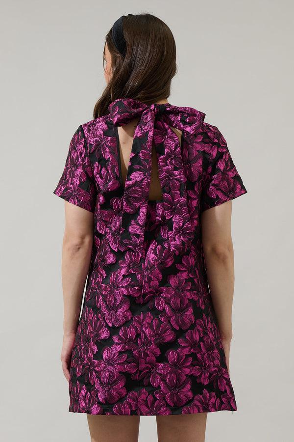 Sugarlips Bethan Jacquard Floral Nova Back Bow Tie Mini Dress