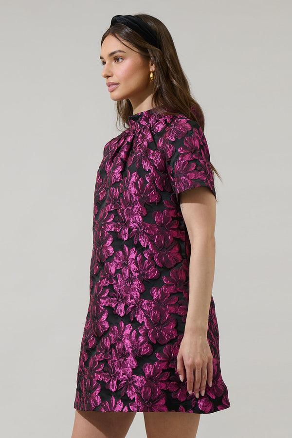Sugarlips Bethan Jacquard Floral Nova Back Bow Tie Mini Dress