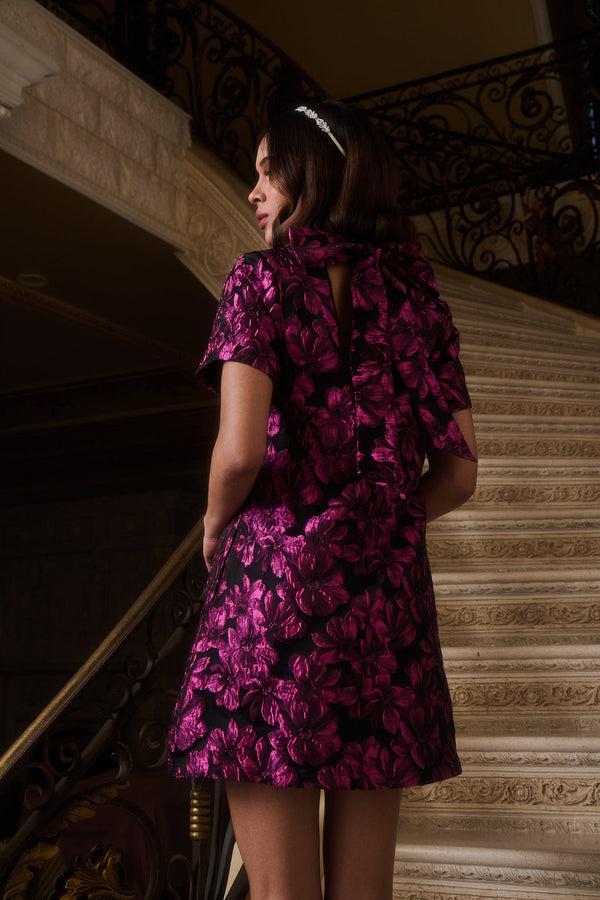 sugarlips Bethan Jacquard Floral Nova Back Bow Tie Mini Dress