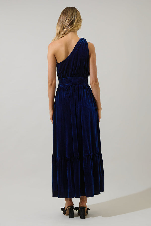 Sugarlips Bevany Velvet Diley One Shoulder Maxi Dress